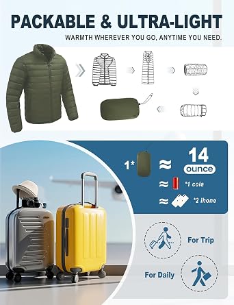 Men's Lightweight Puffer Jacket Packable Warm Winter Jackets