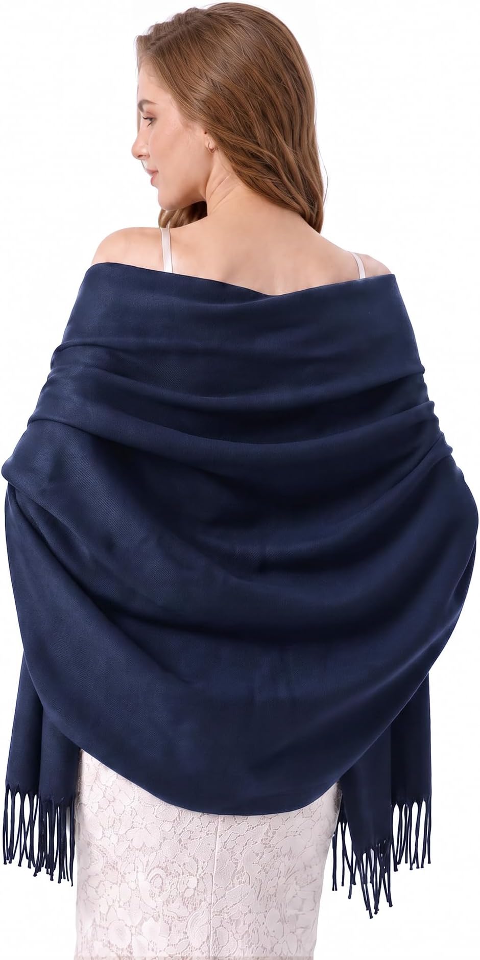 Womens Large Soft Cashmere Feel Pashmina Shawls Wraps Light Scarf, Navy