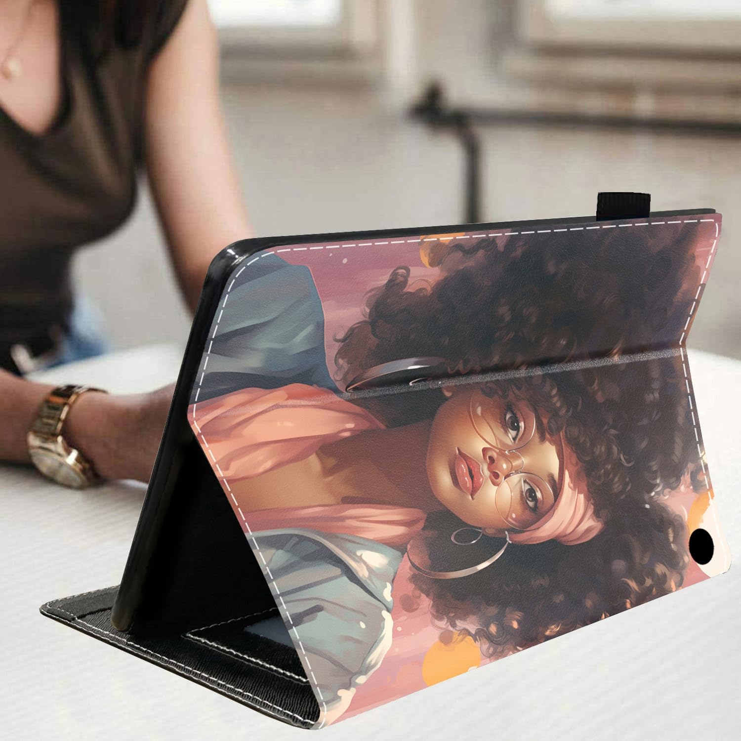 Case for All-New Amazon Kindle Fire HD 10 & 10 Plus Tablet (13th/11th Generation, 2023/2021 Release) 10.1" - Premium PU Leather Stand Cover with Smart Auto Wake, African American Girl