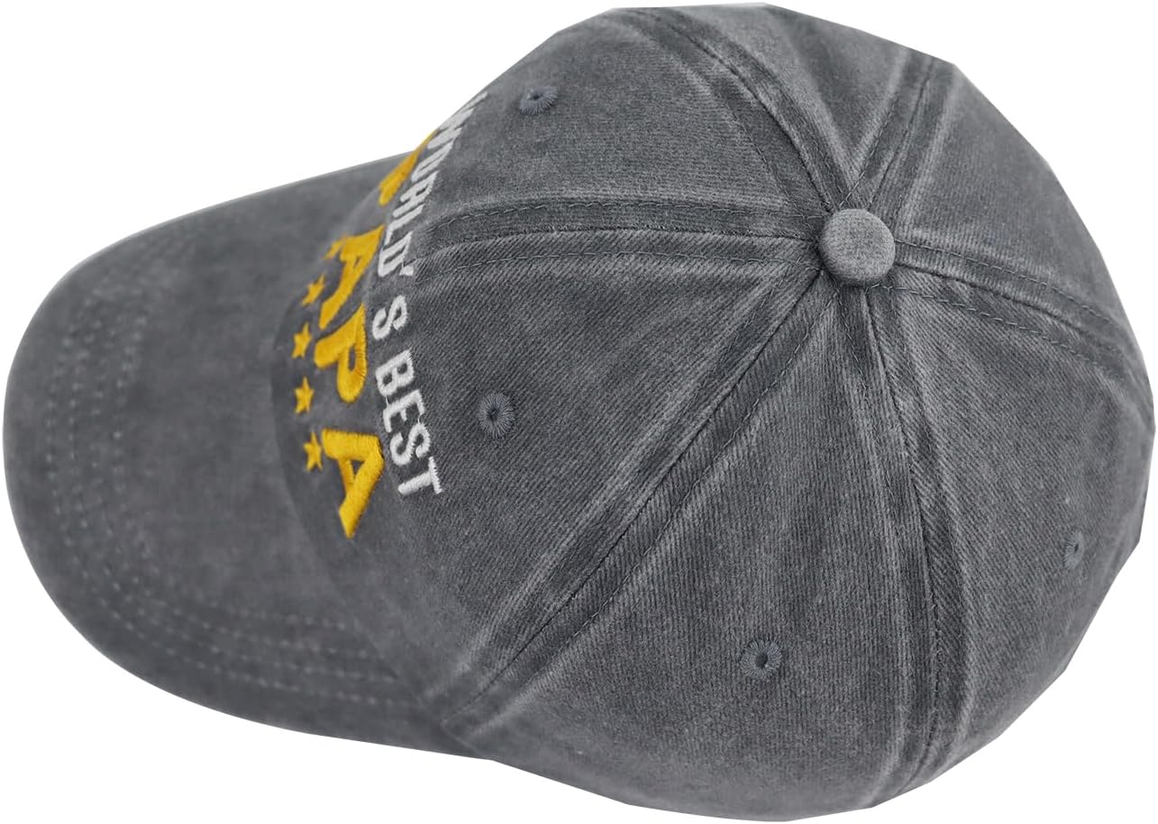 World's Best Papa Baseball Cap for Men, Embroidered Adjustable Washed Cotton Fathers Day Dad Hat - Image 3