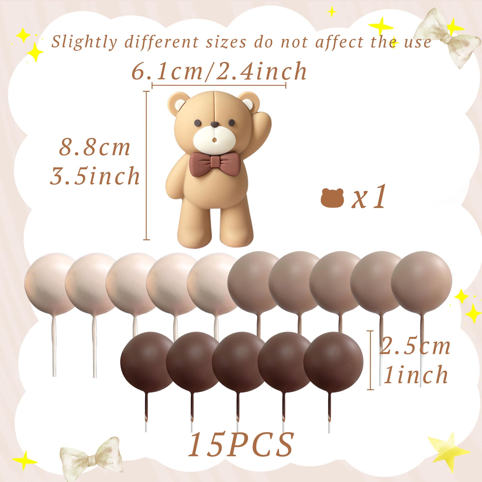 JeVenis Brown Bear Cake Decoration Baby Bear Baby Shower Cake Topper Bears Cake Decoration Baby Shower Birthday Cake Decoration