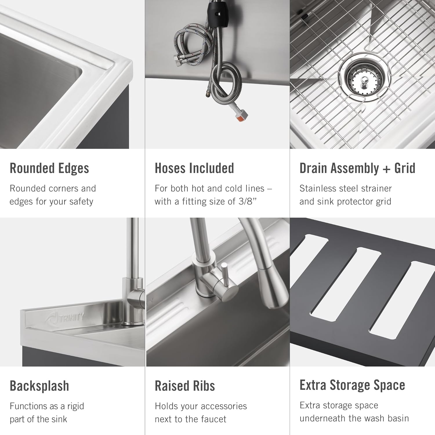 TRINITY 21.5-Inch Freestanding Stainless Steel Utility Sink, NSF Commercial Sink for Laundry Room, Restaurant Kitchen Prep, Garage, Shop, Food Truck, Dog Wash, With Hot/Cold Pull-Out Faucet, Black