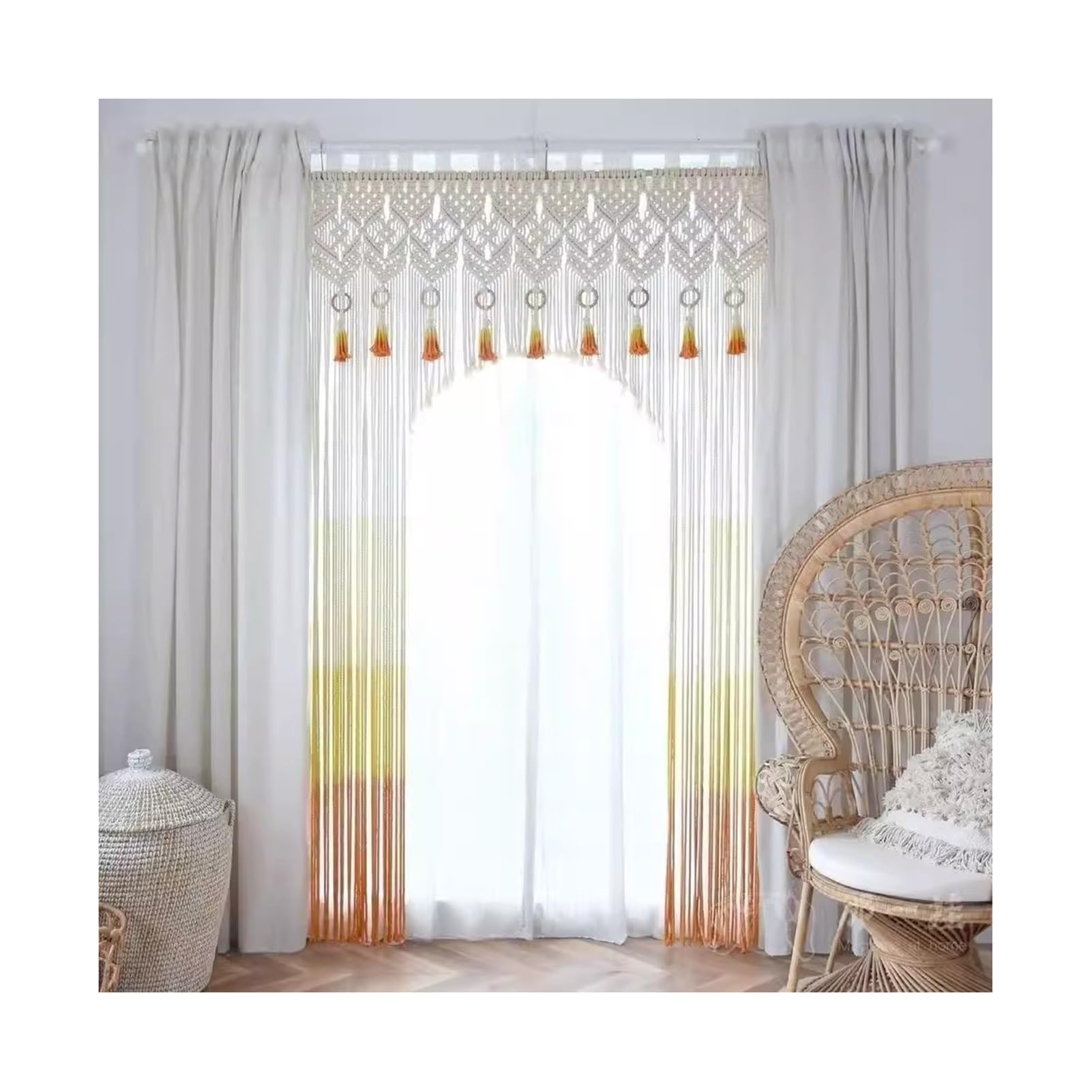 Rideaux en macramé Rideaux en Macramé Tissés À La Main pour Fenêtres, Rideau Suspendu Mural en Macramé, Cantonnière De Fenêtre en Macramé en Coton(39.4x70.9in)