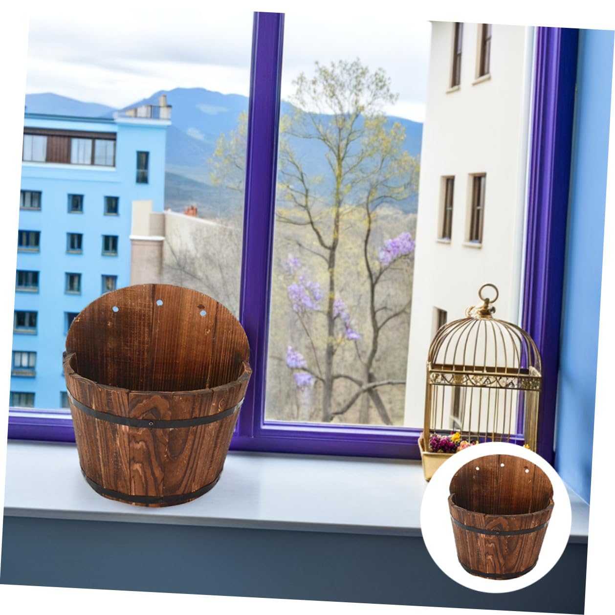 Kleiner Wand-Pflanztopf aus Holz zum Aufhängen von Pflanzen, stabiler Blumentopf für den Außenbereich, Balkon und Garten, ideal für Heim- und Pflanzenliebhaber