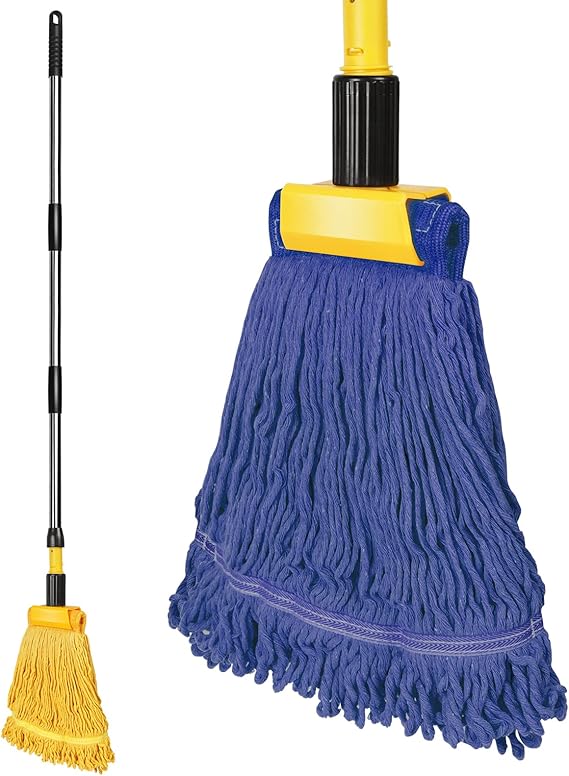 Myiosus Industrial Cotton Mop, Stainless Steel Handle, LoopedEnd Wet