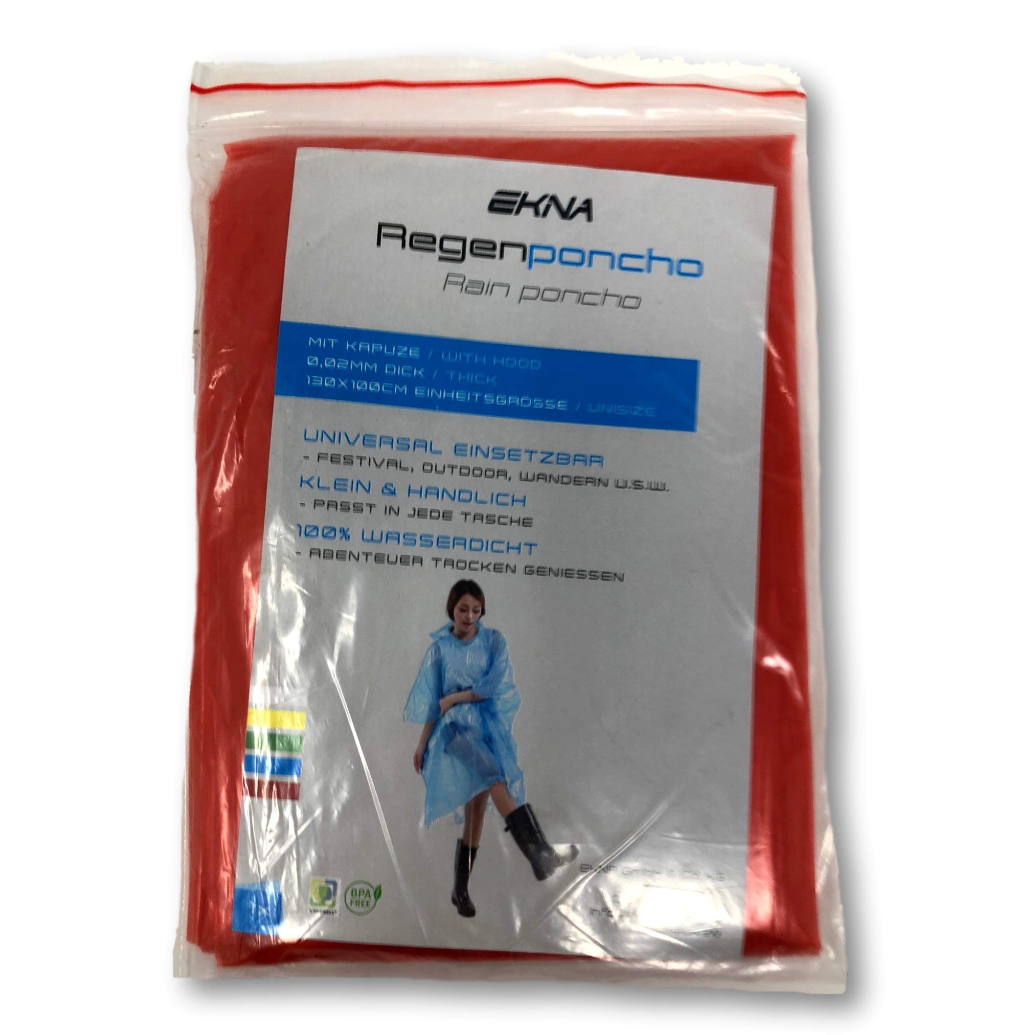 EKNA Poncho de pluie jetable - 5x Cape de pluie - Ponchos pour femmes et hommes avec capuche pour festival, concert, randonnée, vélo, camping