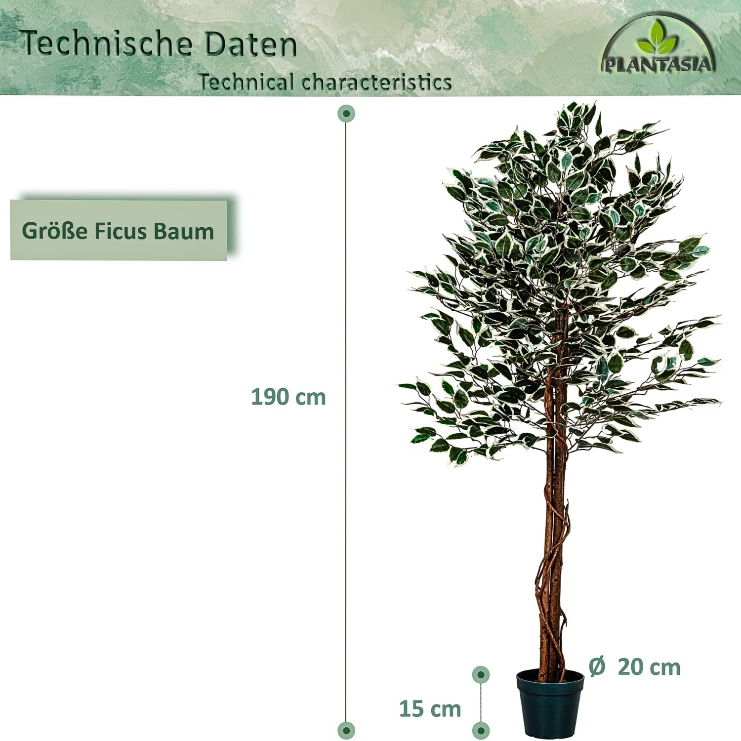 PLANTASIA Kunstpflanze Ficus Benjamini 190 cm