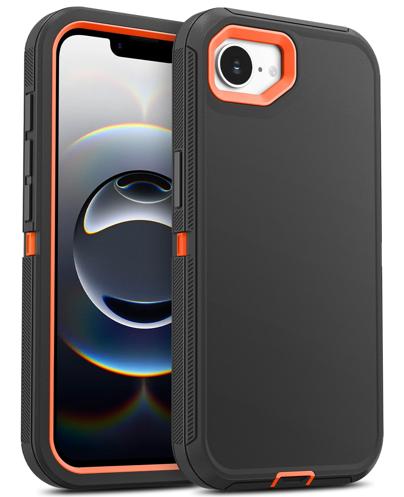 Jelanry Case for iPhone 16e 2025, Heavy Duty & Rugged Dual-Layer with USB C Port Anti-dust Protection Shockproof Phone Cases, Anti-Scratch Armor Back Cover for iPhone 16E 2025 6.1-inch,Black/Orange