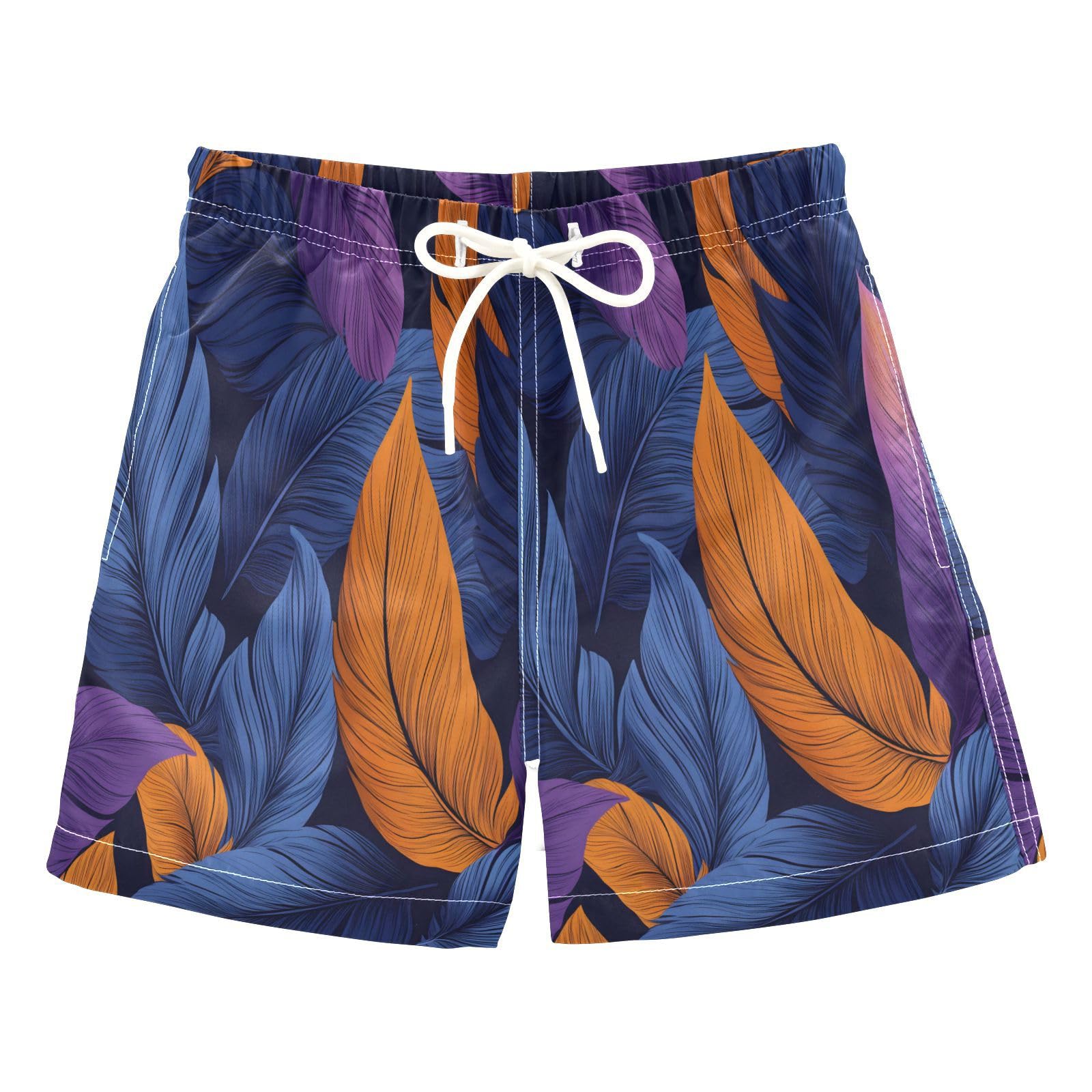 Boys Swim Trunks Toddler Swim Shorts Little Boys Swimwear Blue Orange Feather Bathing Suit Swimsuit