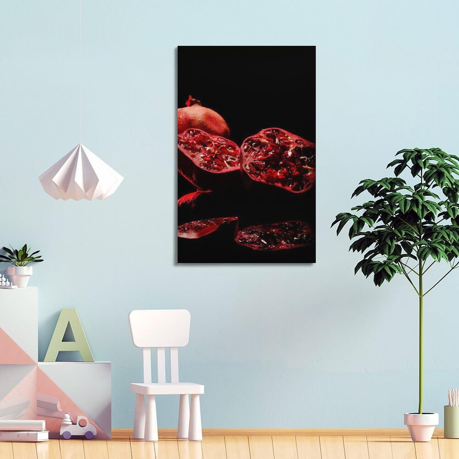Granatapfel im dunklen Hintergrund, Wandkunst, stimmungsvoller Druck, Obstposter, dramatisches Leinwandbild, geheimnisvolle Dekoration für Wohnzimmer, Schlafzimmer, Arbeitszimmer, Poster, dekorative