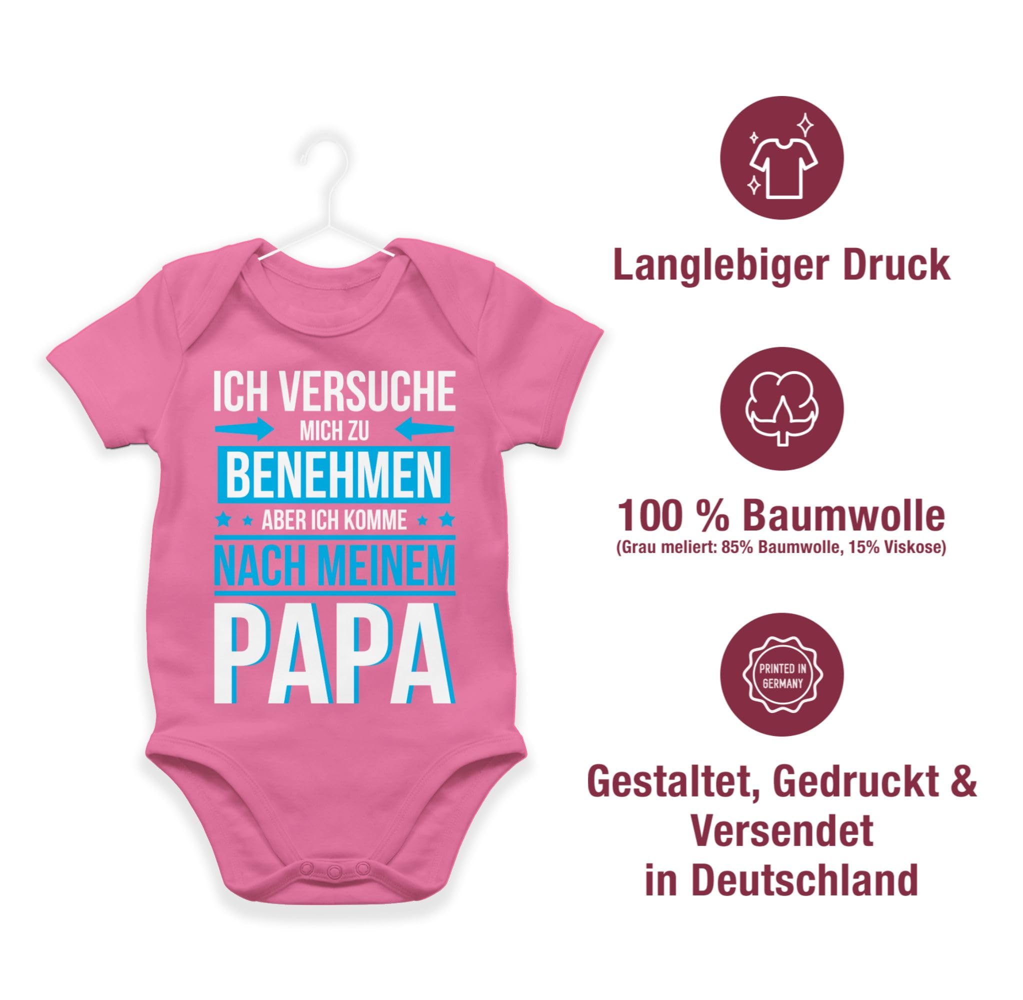 Shirtracer - Baby Body Kurzarm - Sprüche - Ich versuche mich zu benehmen komme nach meinem Papa