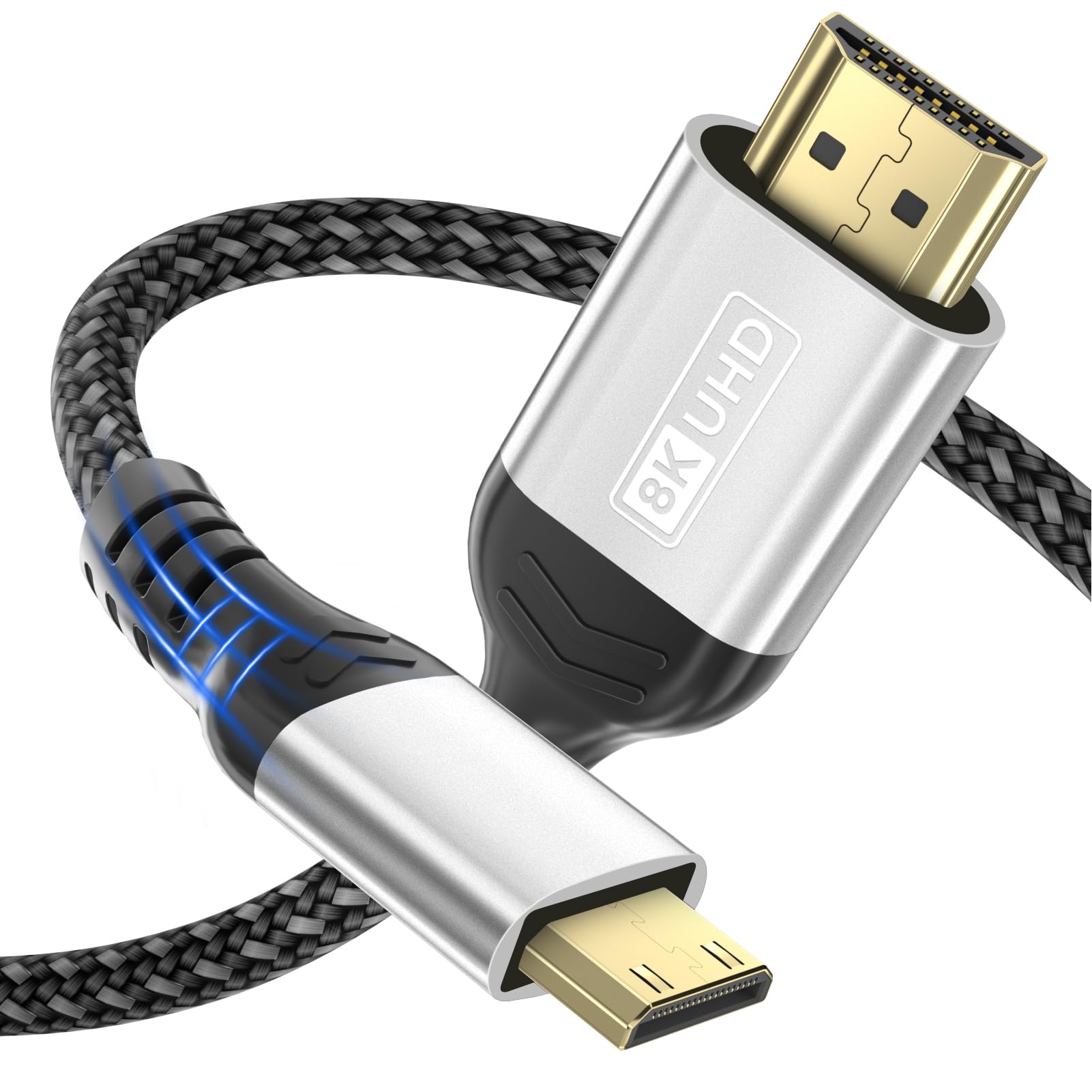 Kryoza 8K Mini HDMI auf HDMI Kabel,2M HDMI auf Mini HDMI Cabel 2.1 Kabel Support 8K@60Hz 4K@120Hz, 48Gbps,UHD,3D,HDR,eARC,Kompatibel mit Camcorder,Laptop,Tablet,HDTV,Projector,Raspberry Pi