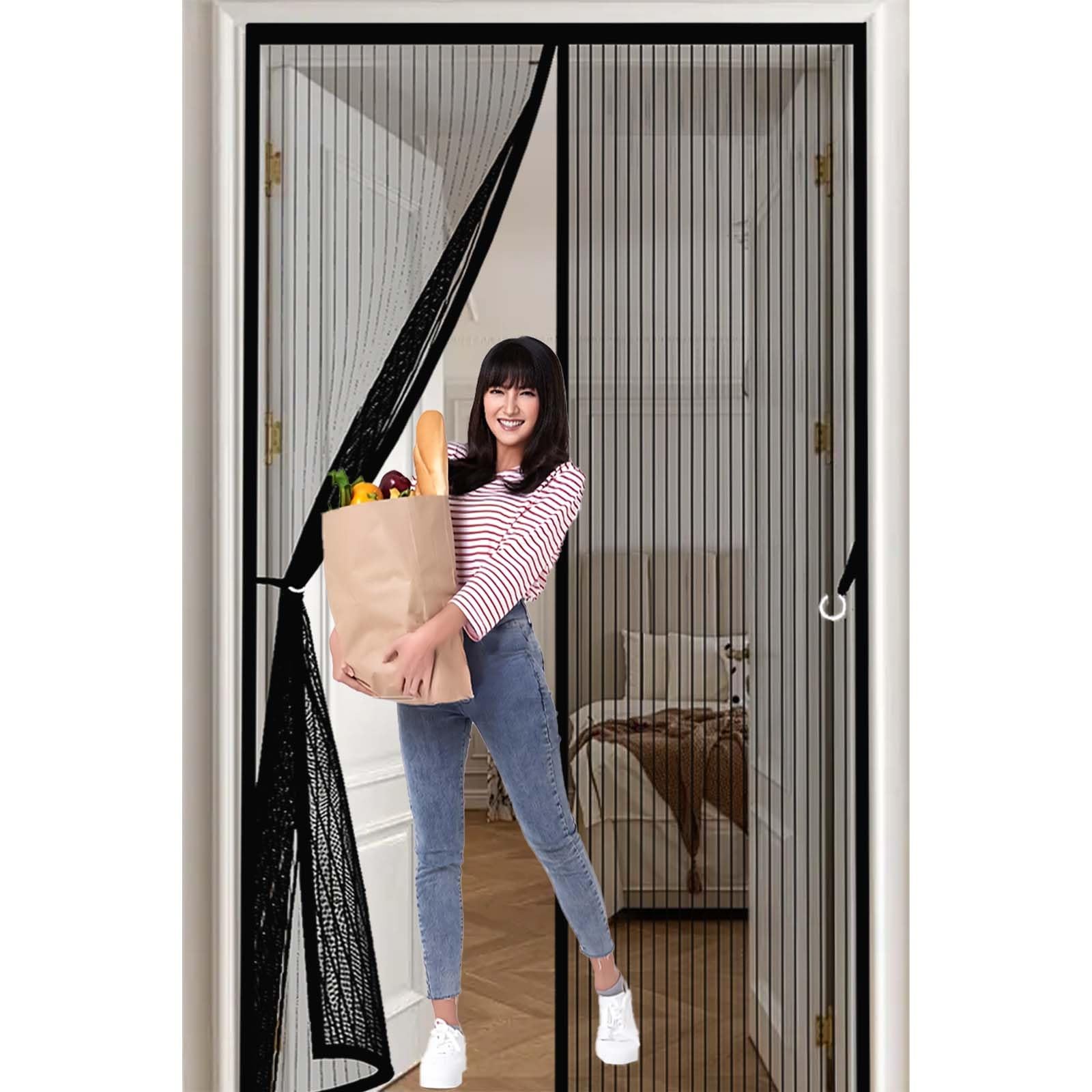 Magnetic Fly Screen Door 100x210cm(WidthxHigh) Durable, Keeps Bugs Out, Kid and Pet Friendly Mosquito Proof Door Curtains Hundreds of Sizes, Lets Fresh Air in, Black