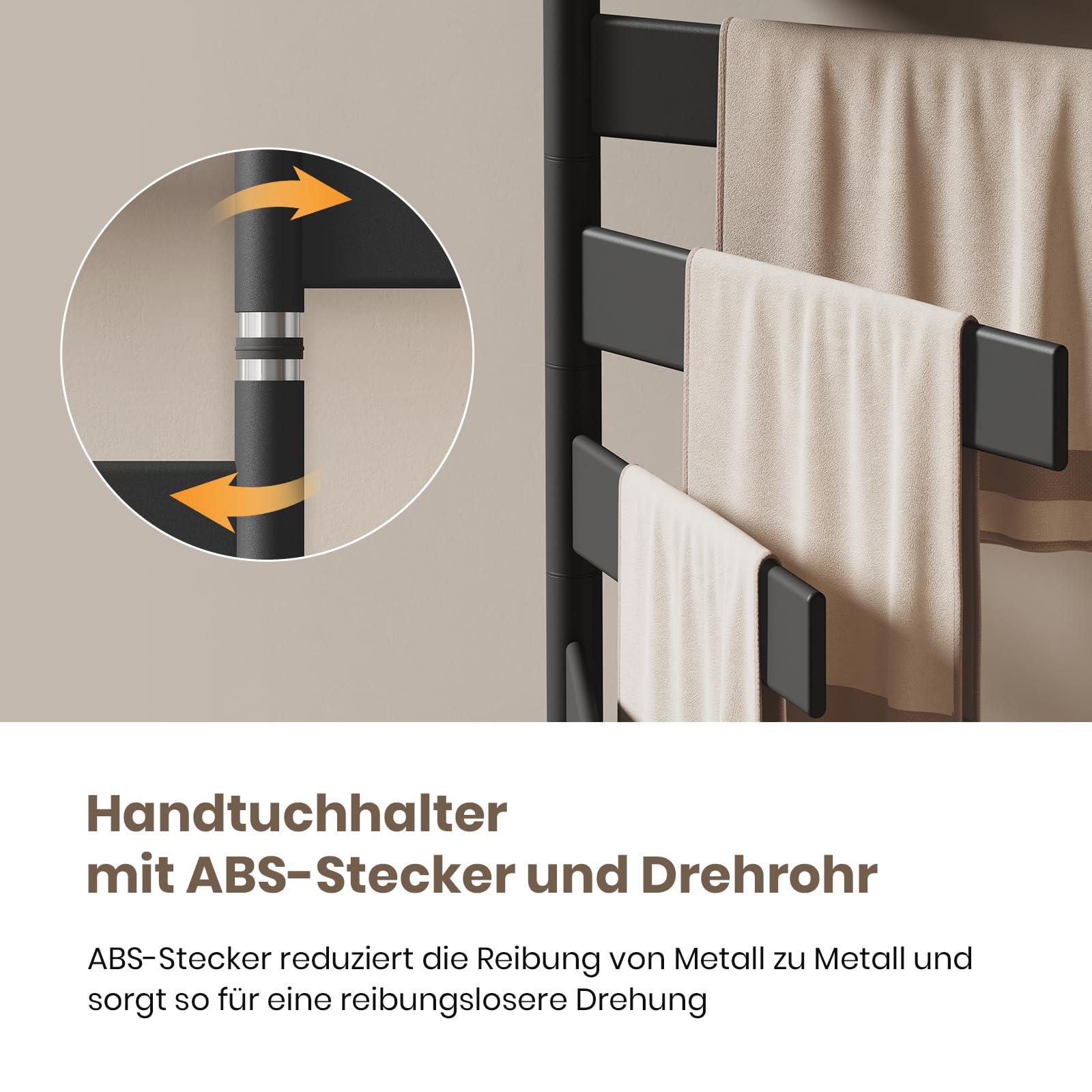 EMKE Radiador eléctrico para toallas, giratorio de 180 grados, calefactor de baño, eléctrico con rack, wifi, toallero, toallero, eléctrico, negro, 125
