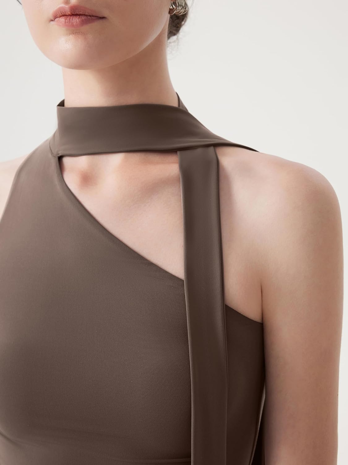 SUUKSESS Women Halter High Neck Tank Tops Off Shoulder Double Lined Going Out Shirts with Scarf - Image 4