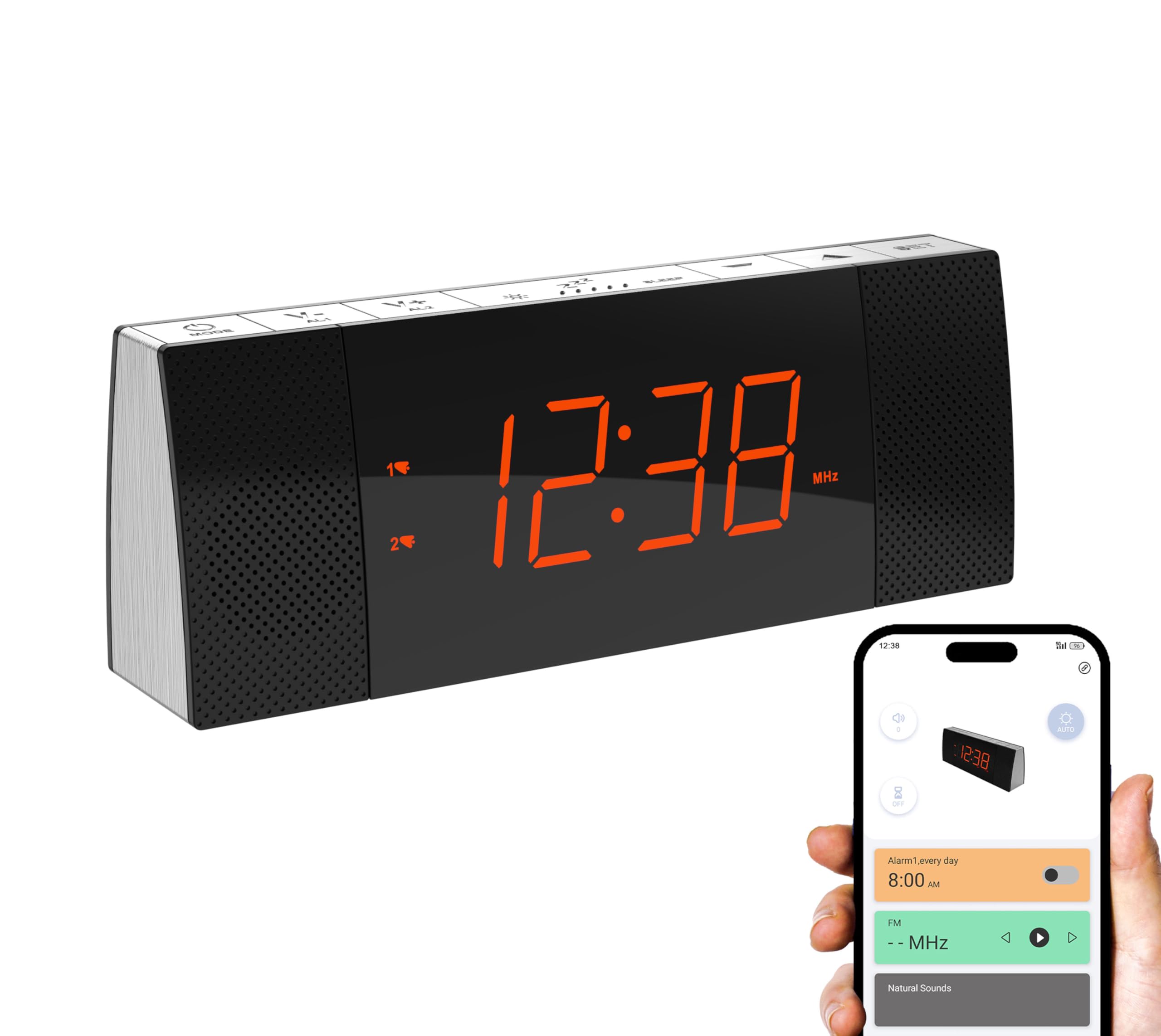 iTOMA Radio-réveil avec contrôle Via APP, Bluetooth, Radio FM, Double réveil avec Fonction de répétition (Snooze), Fonction de Charge USB, régulateur de luminosité Automatique et Manuel (CKS503)