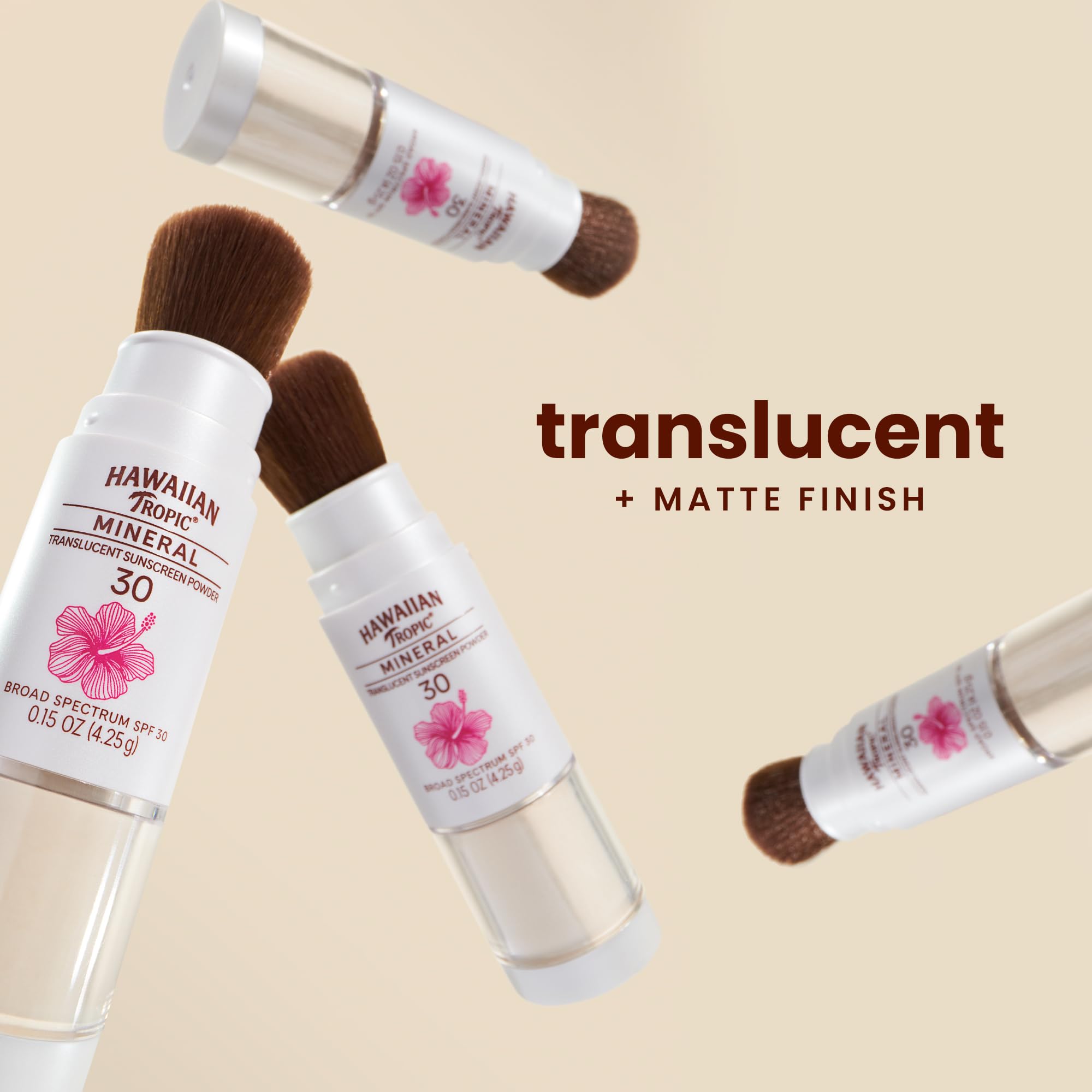 Hawaiian Tropic Mineral Powder Sunscreen Brush SPF 30 | Beach Essentials, Zinc Oxide Mineral Sunscreen Powder SPF, Face Sunblock Travel Size, Brush On Sun Screen Protector for Face and Body, 0.15oz