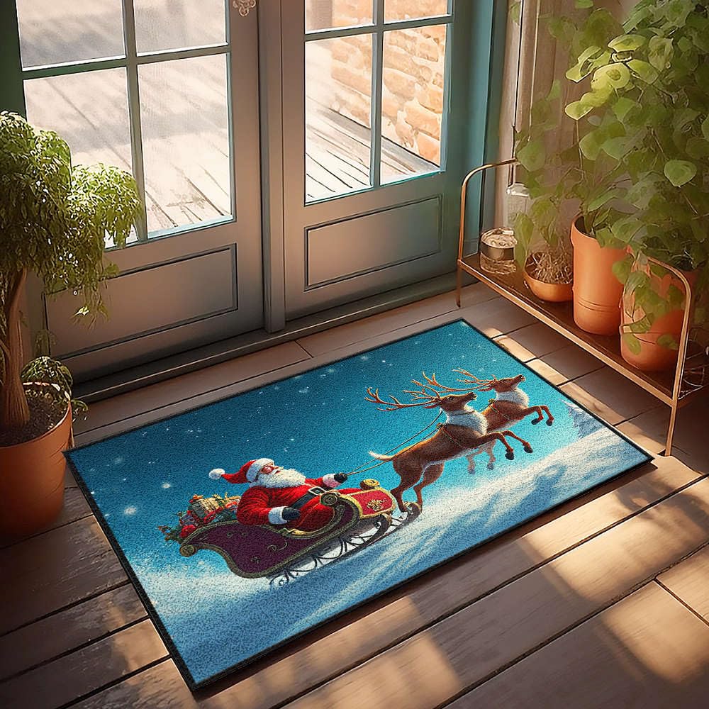 Paillasson d'entrée amusant Père Noël en traîneau 65x90 cm