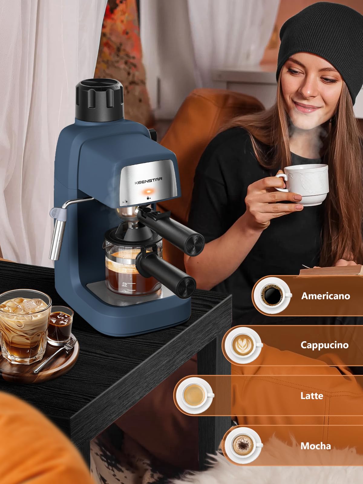 KEENSTAR Espresso Machine 3.5Bar, Compact Expresso Coffee Machines 4-Cup view 7