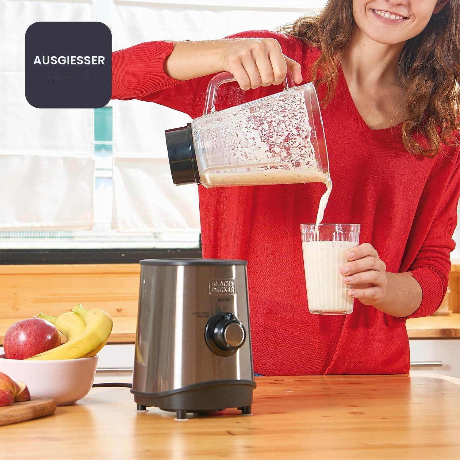 BLACK+DECKER – Standmixer mit Glaskanne 800W | 1,5 L Messbehälter | 4 Hochleistungs-Edelstahlklingen | Mehrstufige Geschwindigkeiten + Pulse-Funktion | Eiscrusher | Messbecher | Spülmaschinengeeignet