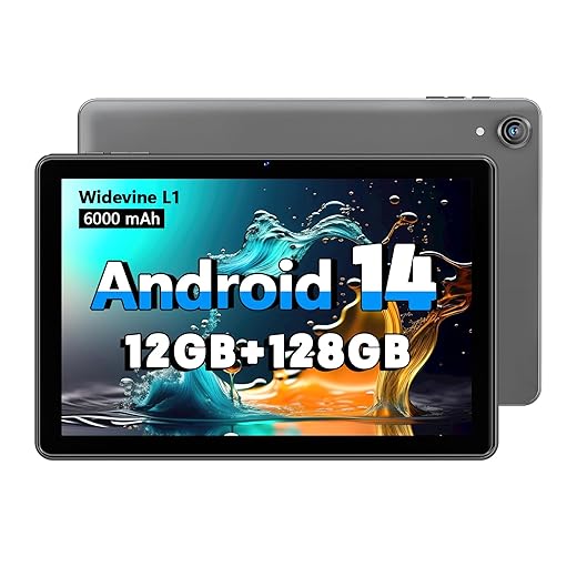 10 Inch Android Tablet 14 Tablets, 12GB RAM+128GB ROM (Expand to 1TB), Octa Core 1280 x 800 IPS HD Display Android Tablet, Unisoc A523 CPU, 5G/2.4G WiFi, Dual 5MP + 8MP Camera (Gray)