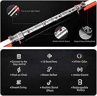 Vista 2 de DAMIENSABER Upgrade RGB3.0 Smooth Swing Light Saber Double Blades,Motion Control Dueling Light Saber 16 Sound Fonts Light Sabers with Infinite