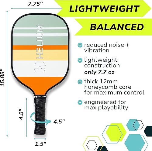 Miniatura 4 de Helium Pickleball Paddles Set of 4 - USAPA Certified - Graphite Fiberglass Surface, Lightweight Honeycomb Core