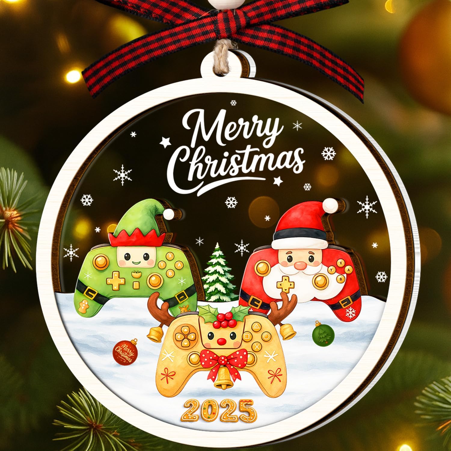 Video Game Christmas Ornaments - Video Game Ornament - Gaming Ornaments for Christmas Tree - Gamer Ornament for Teen Boys, Teens - Gamer Gifts for Men - 2 Layered Wood Acrylic Gaming Ornaments 2025