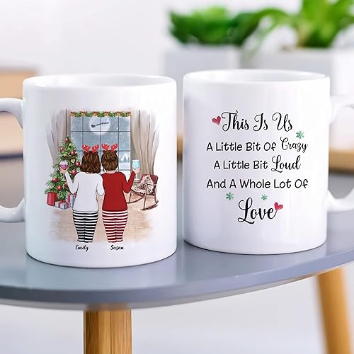 Miniatura 19 de Gossby Taza de café de Navidad personalizada para amigas, regalos de amistad personalizados para mujeres con diseño, nombre, regalo de mujer para 3