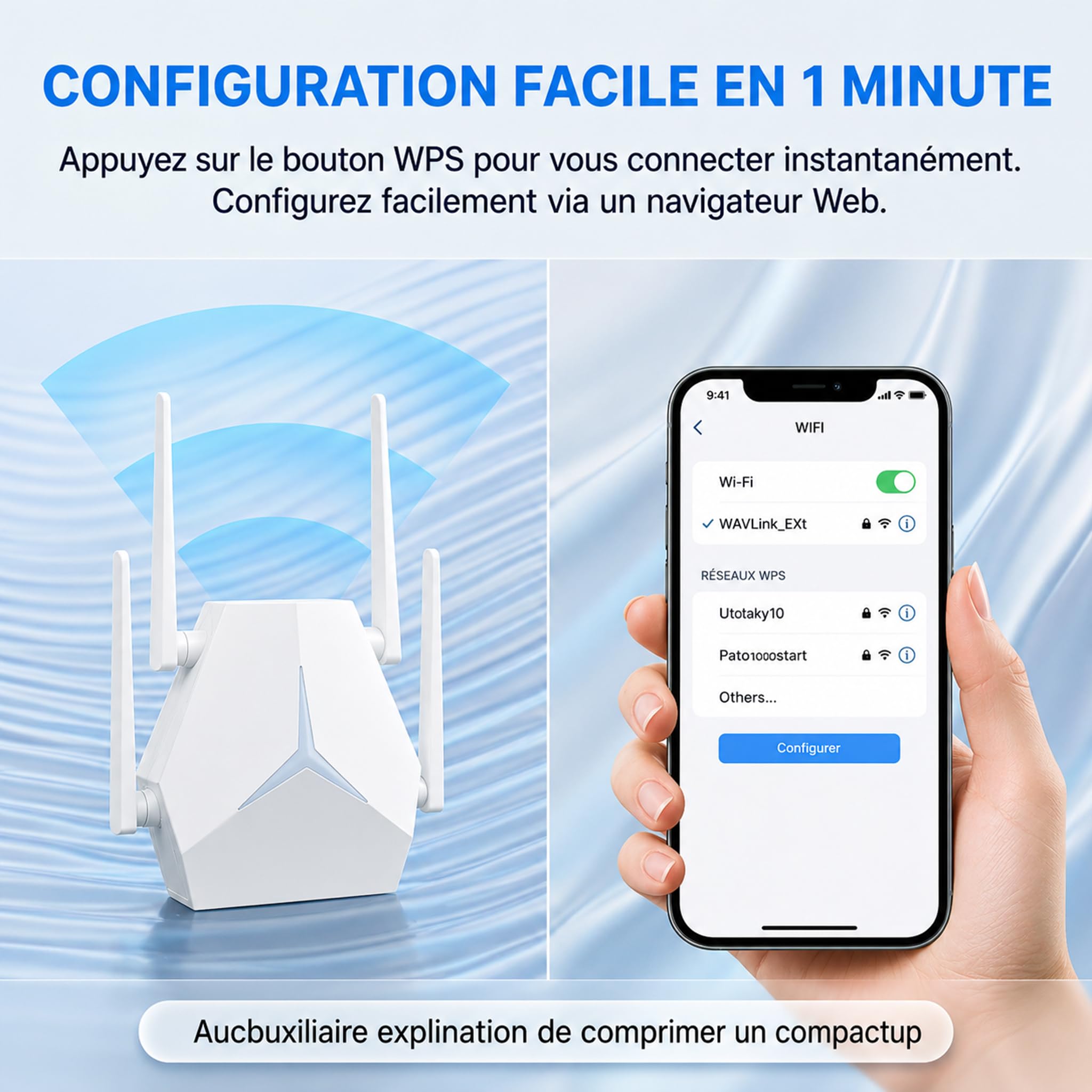 repetiteur wifi puissant, Dual Band 1200Mbps AC1200, 1115㎡ Range, Supports 100+ Devices, 4-Antenna WiFi Repeater with Ethernet Port