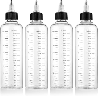 4 Pack Applicator Bottle for Hair, 8.5oz Soft Squeeze Empty Oil Dispenser Hair Color Applicator Root Hair Dye PET Plastic Refillable Bottles for Salon Sylist with Graduated Scale and Twist Top