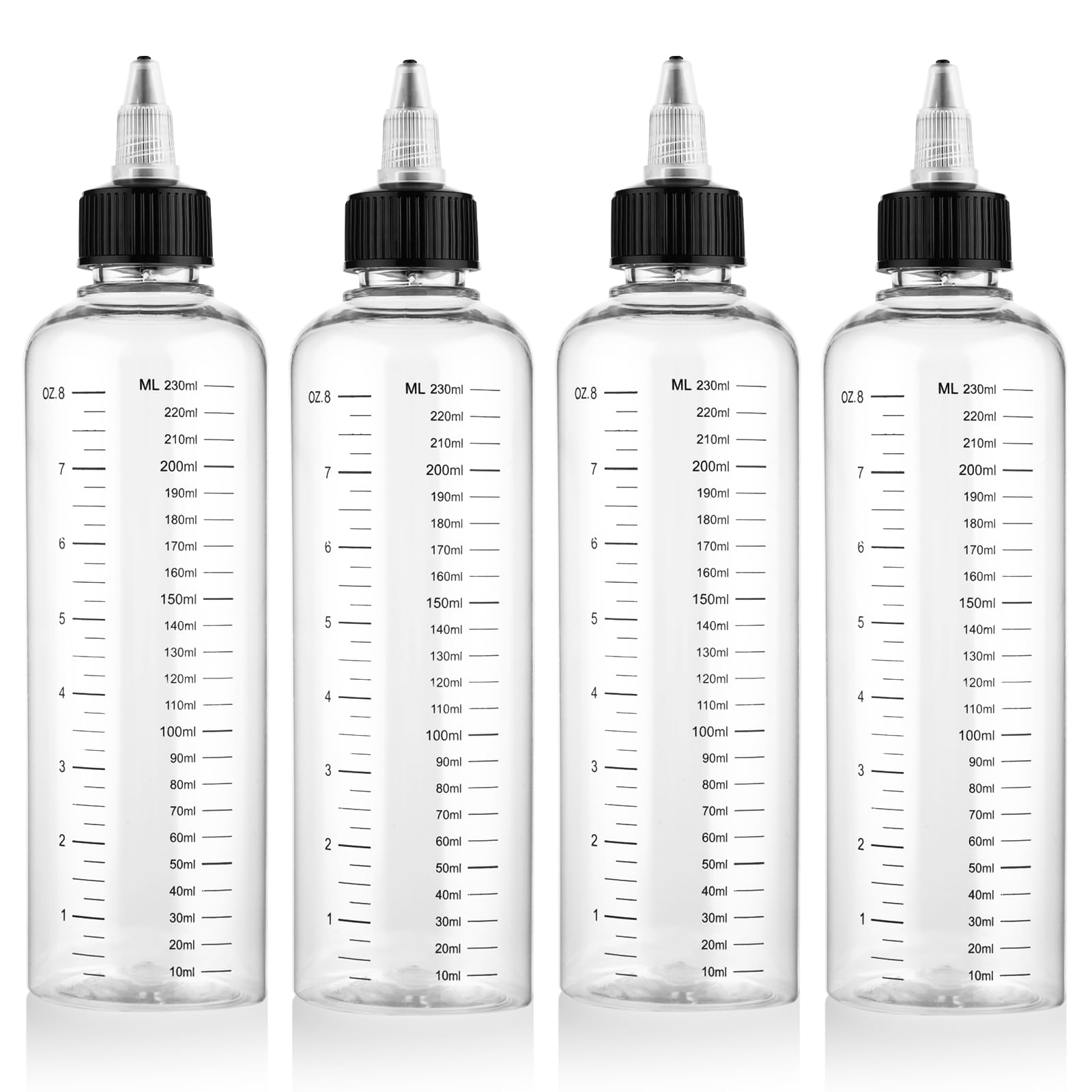 COMNICO 4 Pack Applicator Bottle for Hair, 8.5oz Soft Squeeze Empty Oil Dispenser Hair Color Applicator Root Hair Dye PET Plastic Refillable Bottles