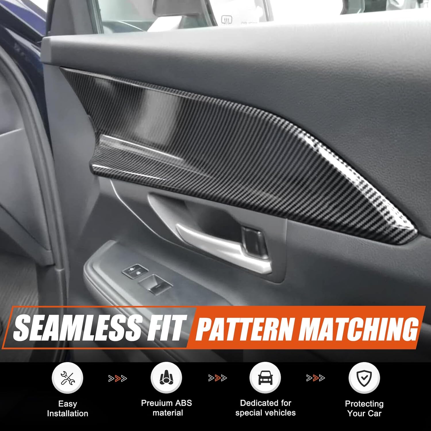 Car Front Inner Side Panel Cover Trim Compatible with Toyota Grand Highlander 2024 2025 2026,ABS Front Interior Door Panel Trim Door Handle Cover Trim Interior Accessories (Carbon Fiber Pattern)