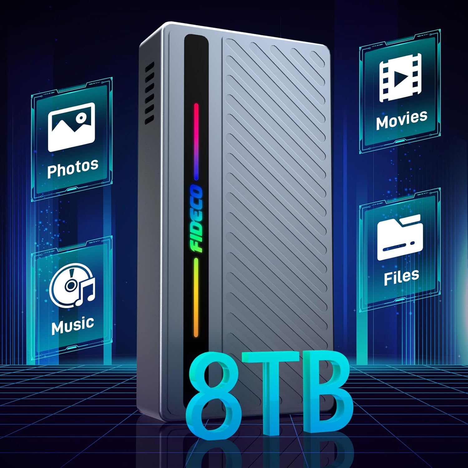 FIDECO 40Gbps M.2 NVMe SSD Enclosure, M.2 NVMe to USB Adapter with RGB Light, USB4 SSD Reader Compatible with Thunderbolt 4/3, USB4/3.2/3.1/3.0, Support UASP & Trim