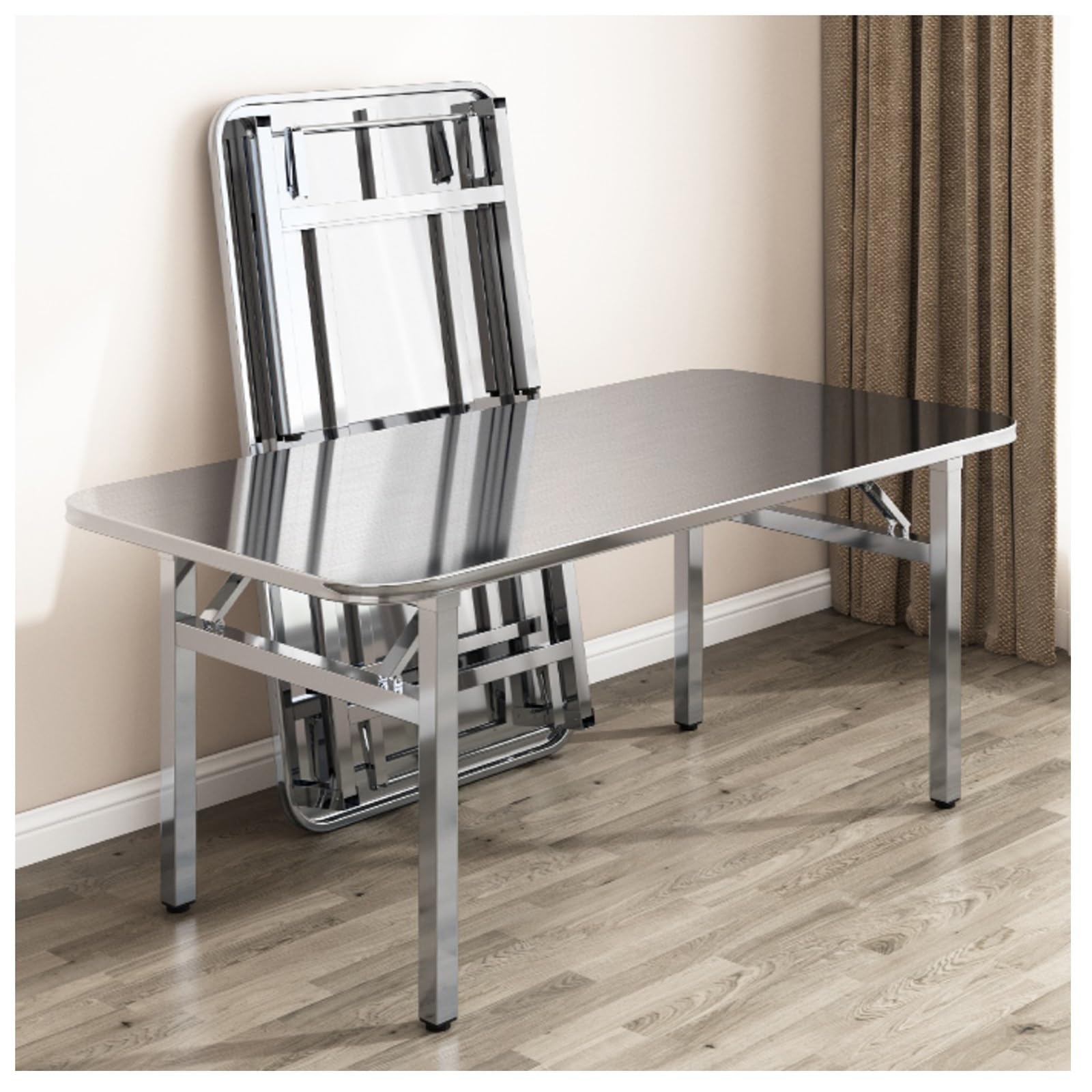 Banco de Trabajo Plegable de Acero Inoxidable Reforzado Mesa Sencilla para Comer Al Aire Libre en Campamentos Mesa de Preparación para La Cocina Doméstica con Bordes Redondeados