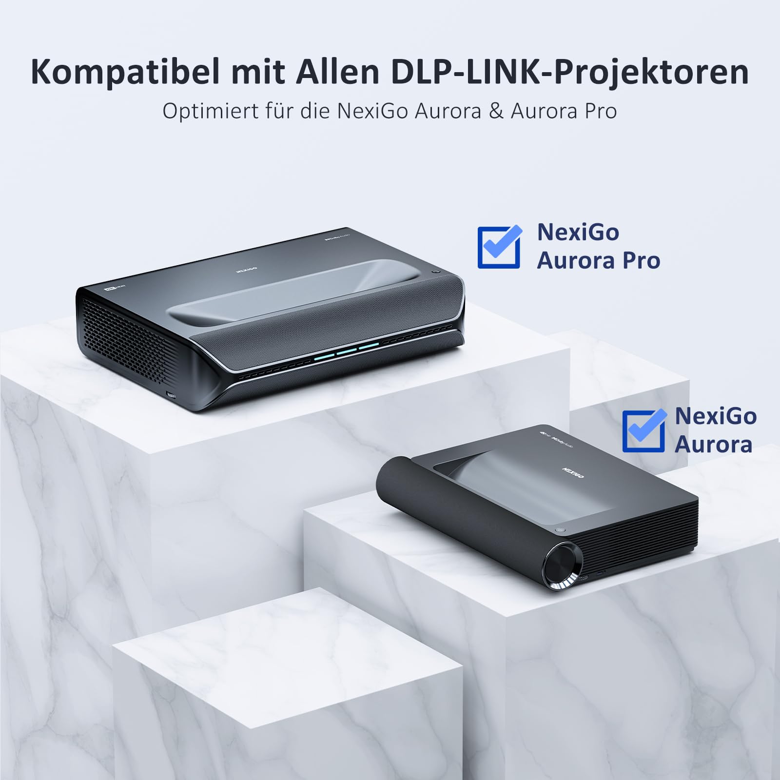 NexiGo DLP Link 3D-Brille, wiederaufladbare 3D Aktive ShutterBrille, kompatibel mit Aurora, Aurora Pro, TriVision Ultra, Nova Mini und Anderen DLP-Link 3D Projektoren (Schwarz - 2er Pack)