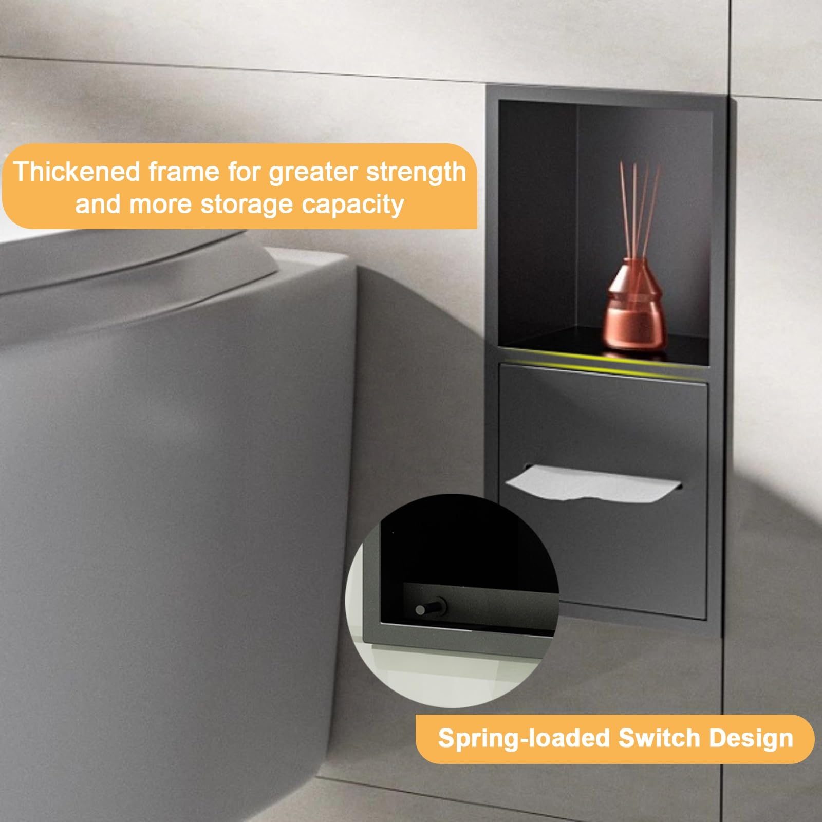 Dispenser Salviette Bagno da Incasso, Mensola da Muro a Due Livelli, Dispenser Carta Mani, Acciaio Inossidabile 304, per Camera da Letto, Ufficio, Cucina(Black)
