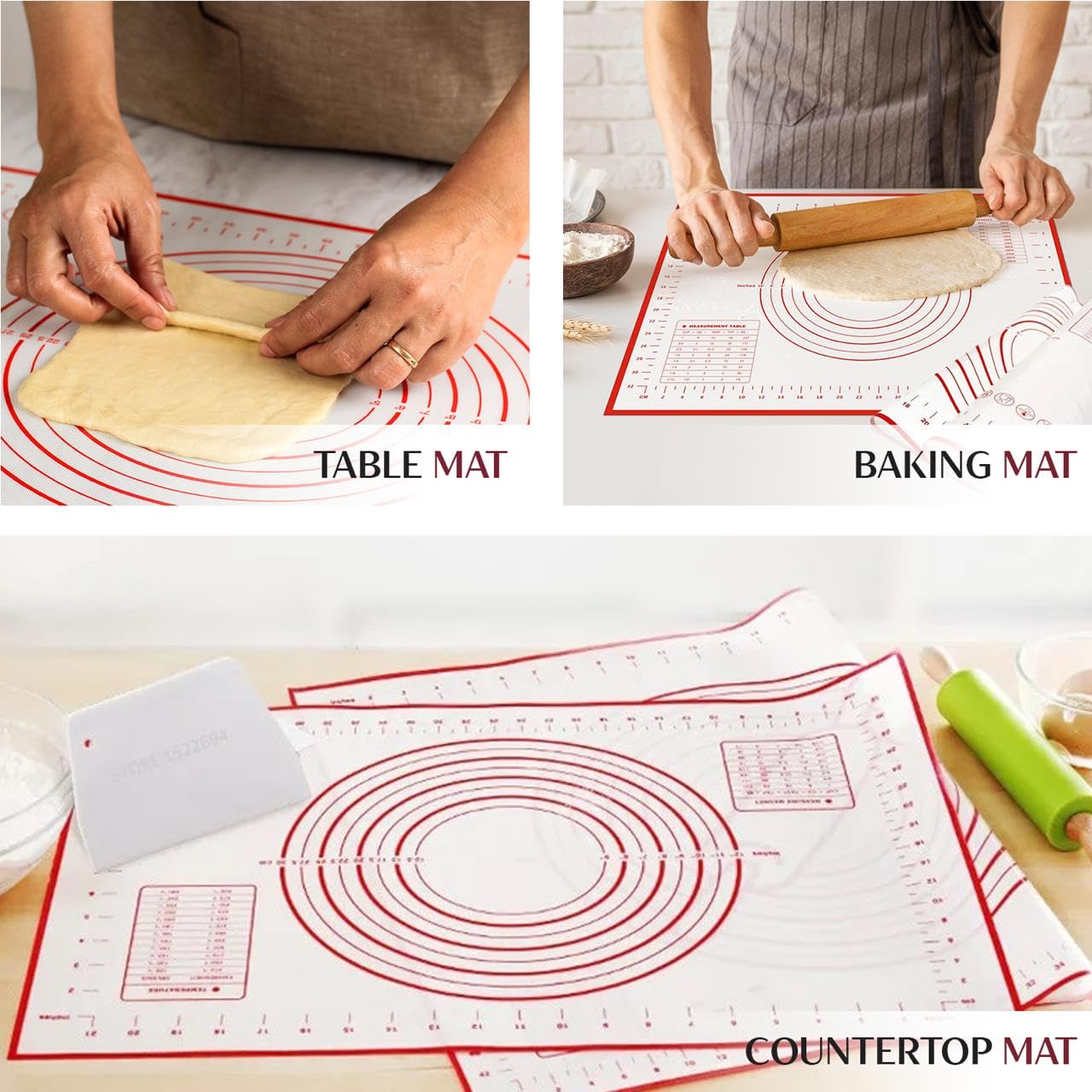 Silikon-Backmatte, extra groß (71,1 x 50,8 cm) mit Messanzeigern, rutschfest, Gebäckmatte für Teig, Kuchen, Kruste, Rollmatten für Kekse, Macarons, Brot, Backzubehör, 2 Stück