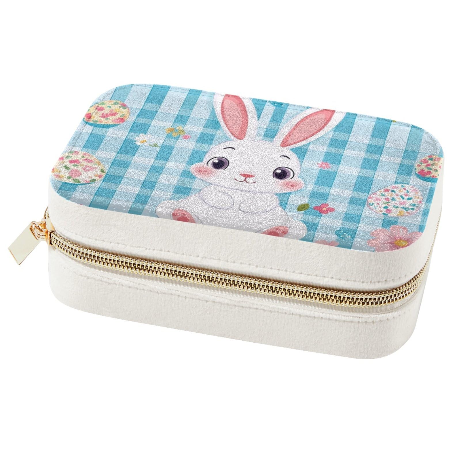 Boîte à bijoux lapin bleu avec compartiments bagues et colliers
