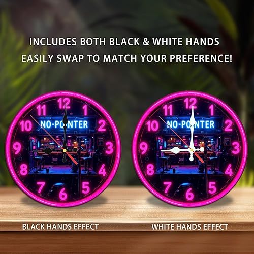 Miniatura 2 de Neon Clock Bar Retro Cyberpunk Wall Clock 10-Inch Wooden Wall Clock, Silent Movement, Battery Operated (AA Batteries Not Included), Artistic Home