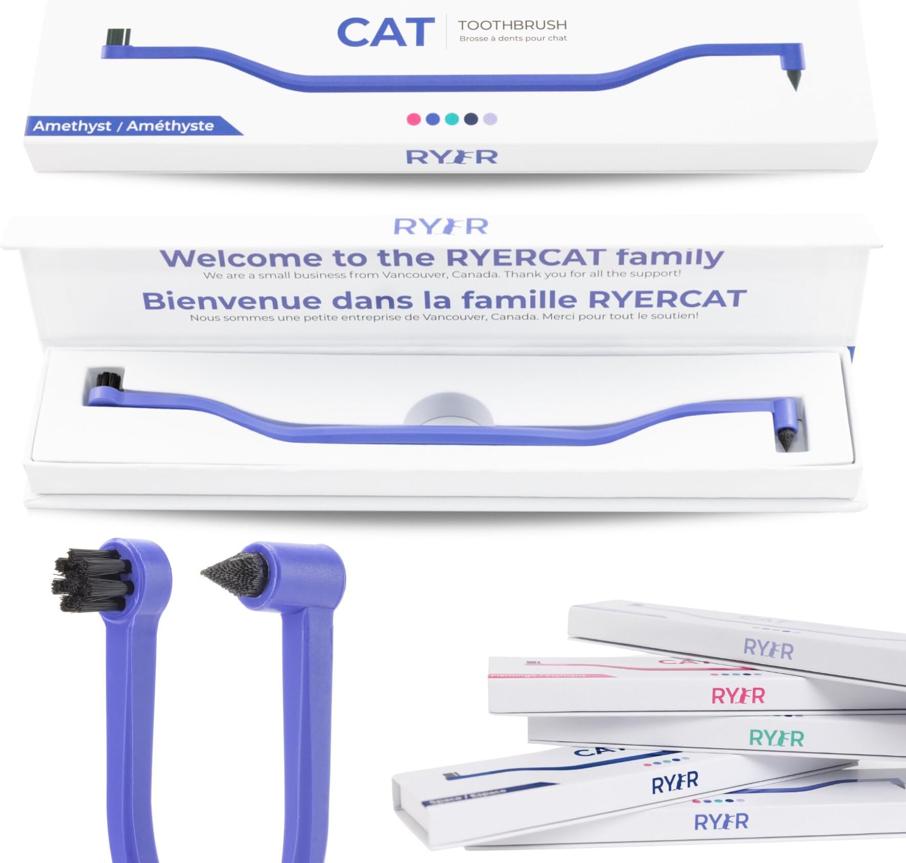 RYERCAT Dual Sided Cat Toothbrush - Kitten Toothbrush with Micro Head for Custom Fit - Cat Dental Care Supplies - Pet Toothbrush for Cats (Amethyst Purple)