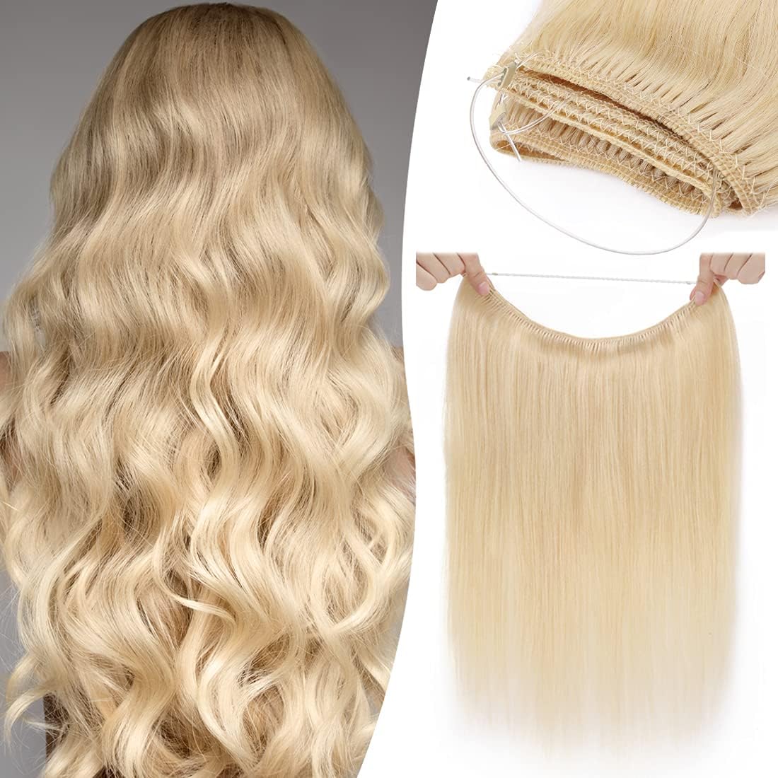 Hidden Wire Human Hair Extension 18" Platinum Blonde Fish Line