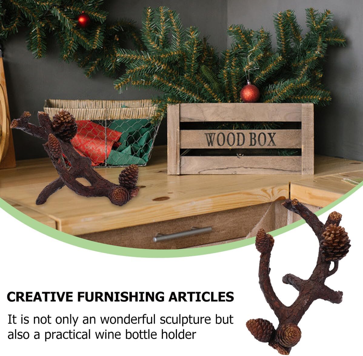 VANZACK Resin Single Bottle Wine Rack Tabletop Holder Creative Pine Boughs Home Decor for Wine Display and