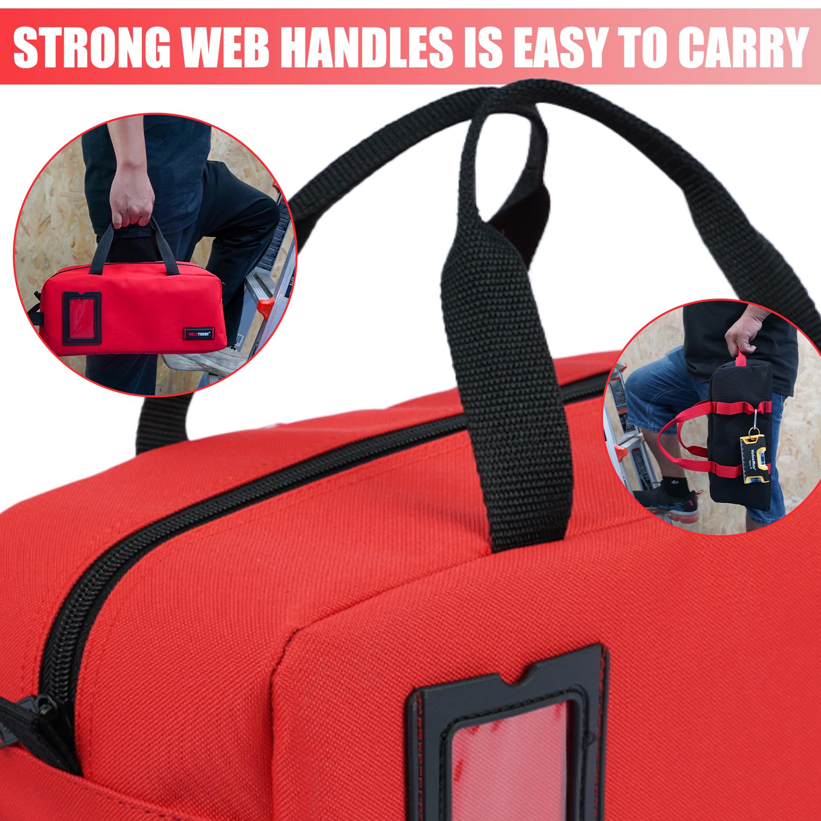 MELOTOUGH Borsa Portautensili In Tela Da 35,5 Cm, Con Cerniera, Resistente, Portatile, Per Elettricisti, Tecnici, Meccanici (nero E Rosso - Foto 10