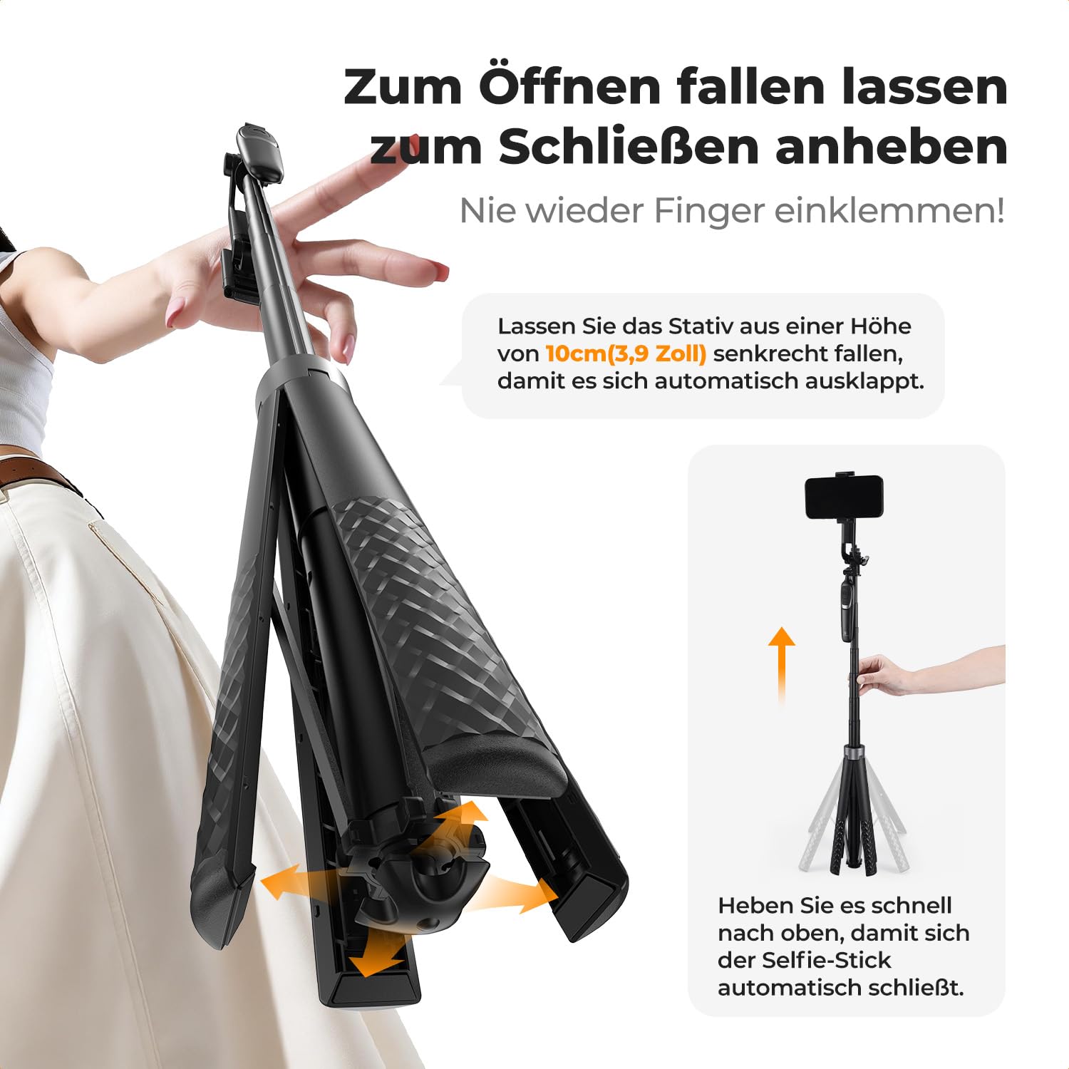 K&F CONCEPT Selfie Stick 180cm Selbstausfahrend, 4 Beine, 360° Griff, 1/4" Gewinde, Kompatibel mit iPhone/Samsung/Android & DJI Osmo Pocket 4/3/GoPro/Insta360