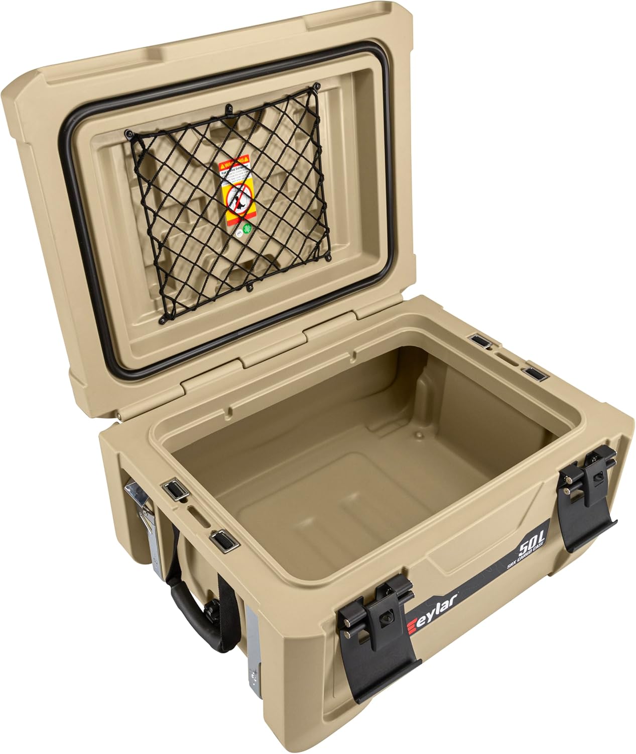 SRX-50 Overlanding Cargo Case – 50L Waterproof Storage Box for Camping, Off-Road & Truck Bed Gear – Heavy-Duty Lockable Storage with Gas Strut Lid, Stackable Design & Interior Organizer Tray (Tan)