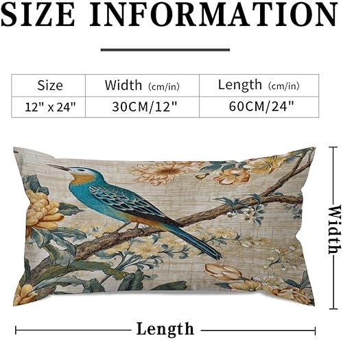 Miniatura 7 de MangGou Juego de 2 fundas de almohada de cuerpo con diseño floral de pájaro amarillo y gris, funda de cojín asiática de 12 x 24 pulgadas, fundas de