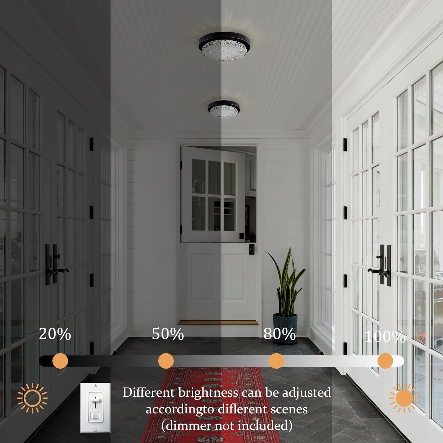 Flush Mount Ceiling Light LED Crystal Bathroom Light Fixture Small 10 Inch Dimmable Hallway Lighting Black Modern Foyer Ceiling Lights for Entryway Laundry Room Mini Kitchen Ceiling Light