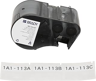 Brady Authentic (M5-133-427) Self-Laminating Vinyl Wrap Around Labels 1"H x 1.75"W Black on White, Clear, 140 Labels. for use with The BMP51 and M511 Label Printers