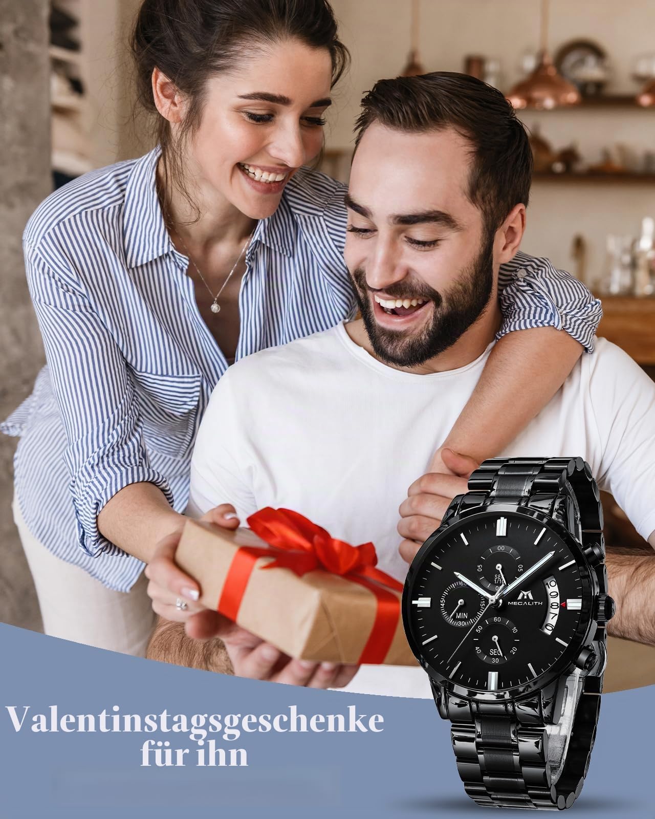 MEGALITH Herrenuhr Edelstahl Chronographen Armbanduhr: Großes Ziffernblatt Uhren Herren Wasserdicht Leuchtende Datum für Arbeit und Freizeit - Stylisch Geschenk für Männer